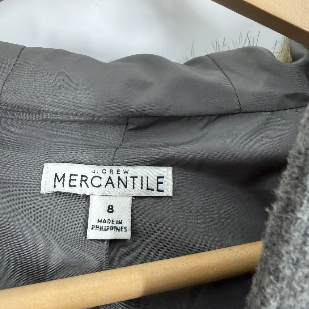 J Crew Vail Parka Coat Size 8 Heather Gray Faux Fur Hood Wool Jacket Lined Warm - Picture 3 of 9